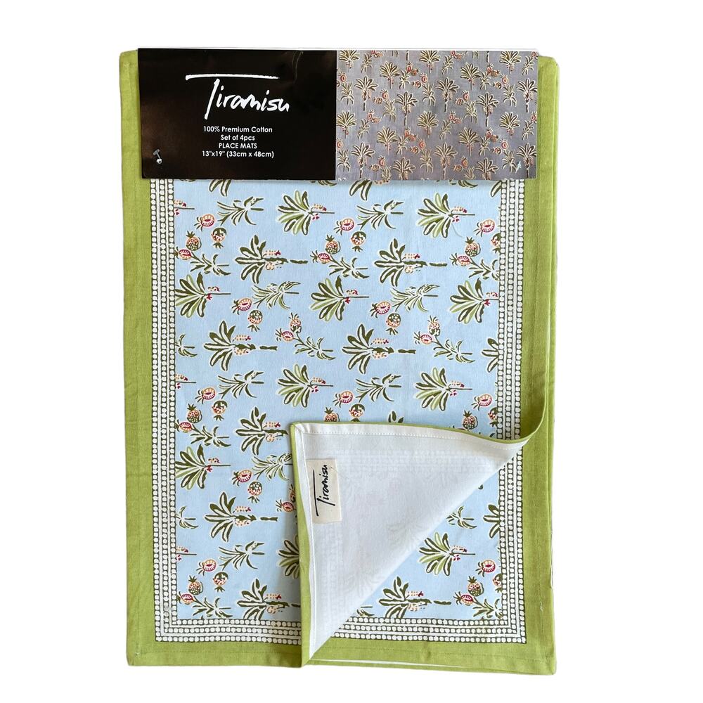 TIRAMISU Palms & Pineapples Floral 100% Premium Cotton Placemats Set of 4 NEW